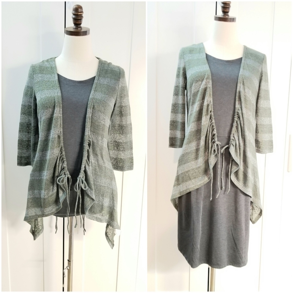YA Los Angeles Olive Green 3/4 Sleeve Open Front Cardigan, Large
